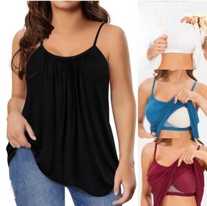 Plus Size Workout Tank Top with Built in Bra Camisole Women Casual Flowy Top
